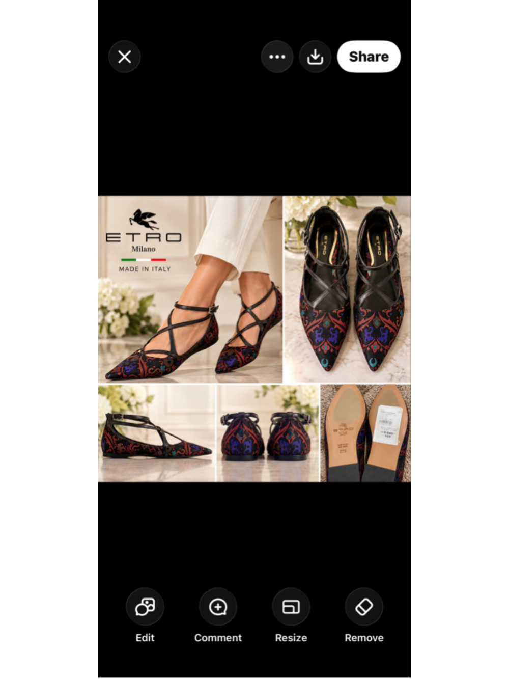 Etro Pointed Toe Flats Size 37.5/7.5 Black Multi-color Paisley Patterned Shoes - Picture 4 of 6